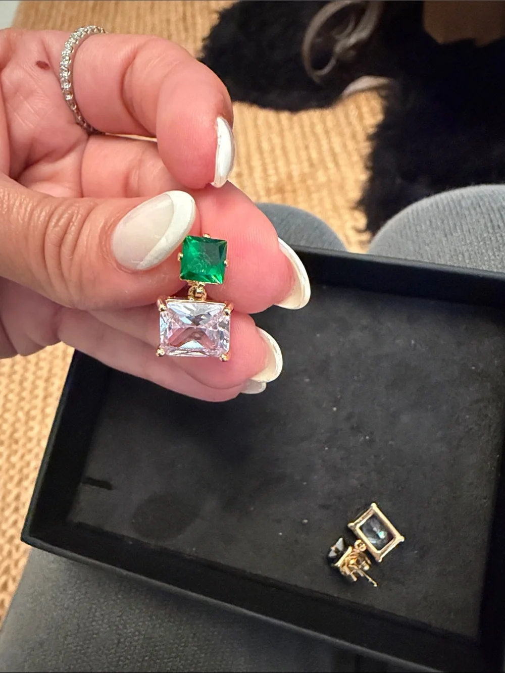 ettika Gold-Tone Emerald and Light Blue Square Drop Earrings